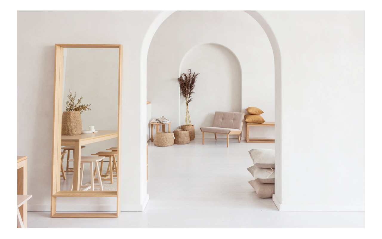 Solid wood effect natural tone mirror of various sizes.