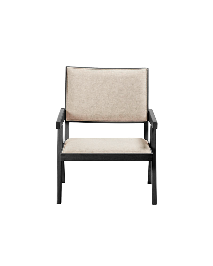 Solid wood armchair with foam and fiber seat in black color, measuring 75x61cm.