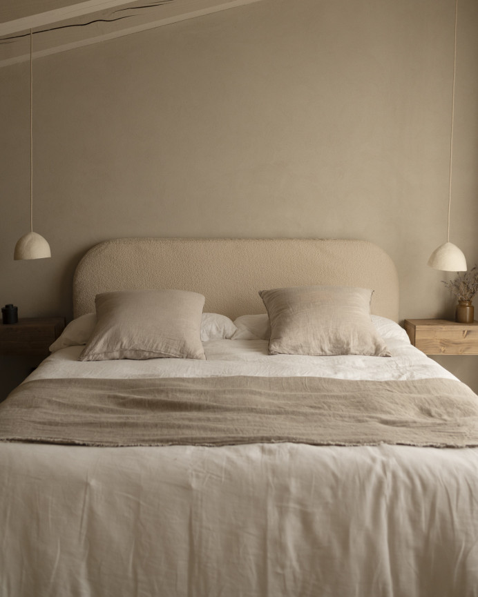 Upholstered removable beige bouclé headboard in various sizes