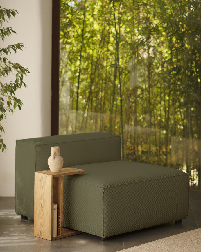 Green corduroy armchair measuring 110x90cm