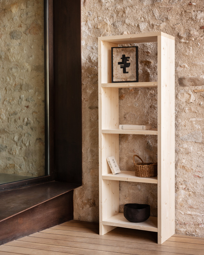 Solid wood shelf in natural tone, measuring 180x60cm.