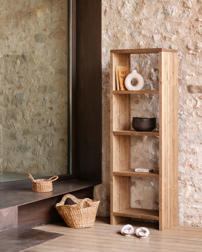 Solid wood dark oak tone shelf, 180x60cm.