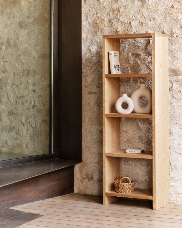 Solid wood shelf in medium oak tone, measuring 180x60cm.