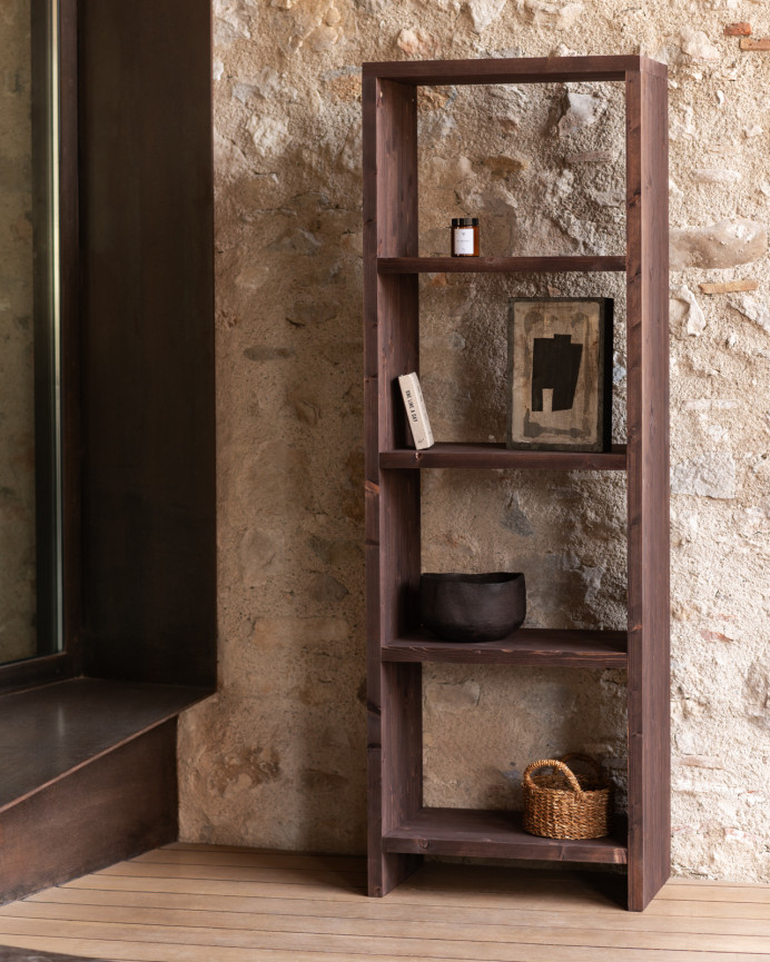 Solid walnut tone wooden shelf measuring 180x60cm