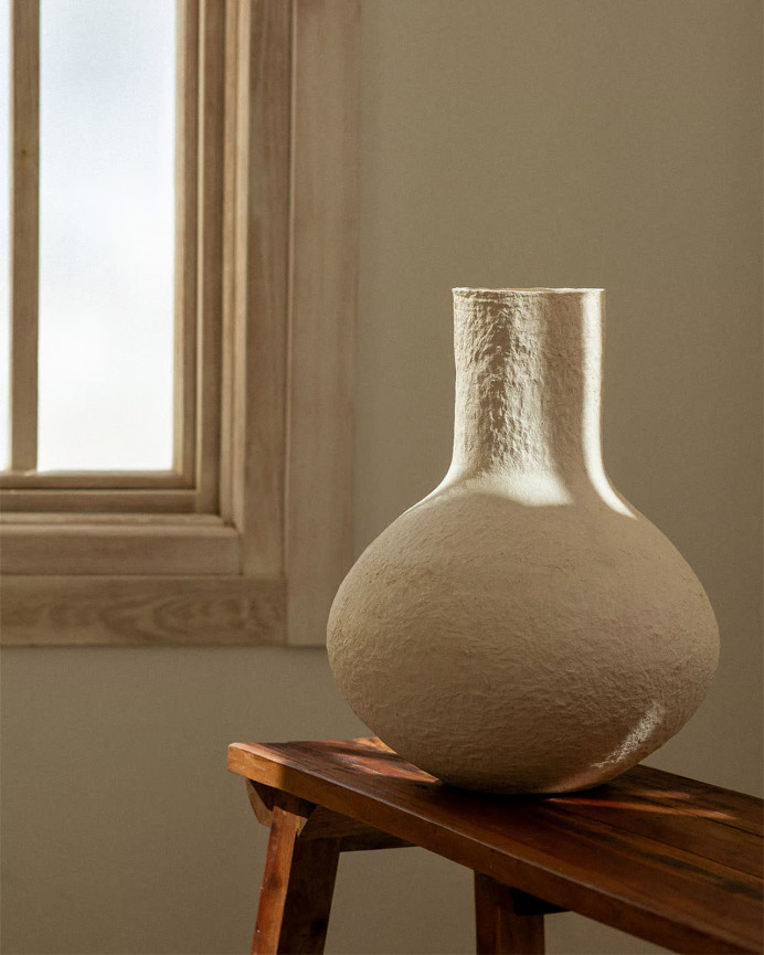 White paper mache vase, 40cm.