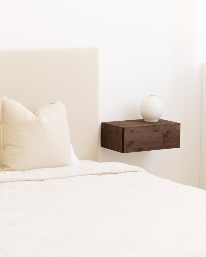 Upholstered cotton headboard in beige color available in various sizes.