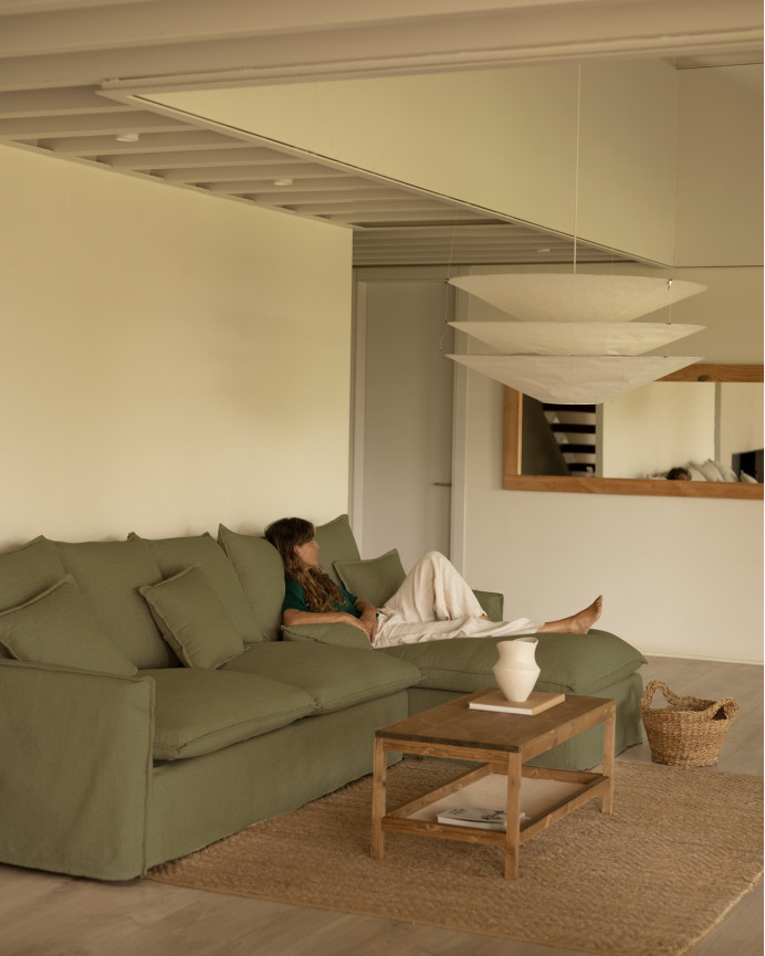 Sofa cover with right-hand chaise longue in green cotton and linen in various sizes