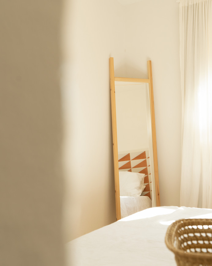 Solid wood natural tone 45x180cm mirror.