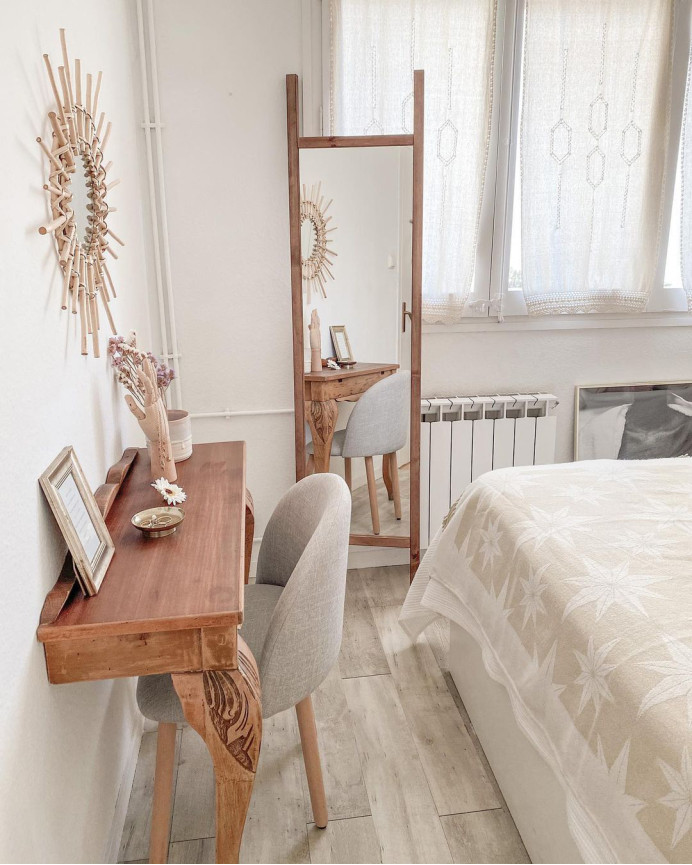 Solid dark oak wood effect mirror 45x180cm