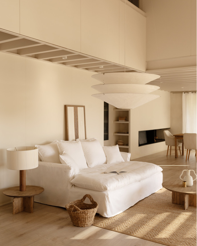 Sofa cover with long cotton and linen base in white color in multiple sizes.