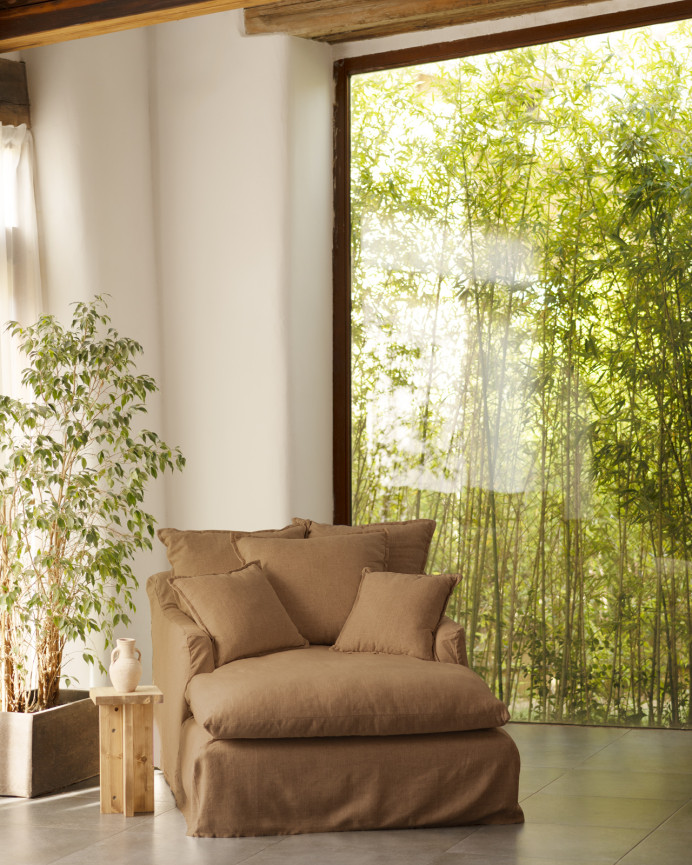 Cotton and linen armchair cover in terracotta color, 115x170cm.