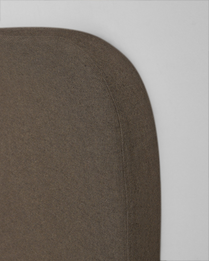 Upholstered horizontal headboard with a wooden frame finished in brown in various sizes.