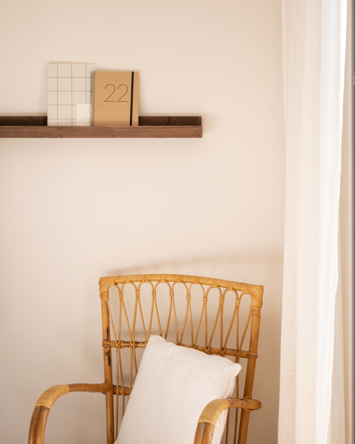 Solid walnut tone floating wooden shelf in various sizes.
