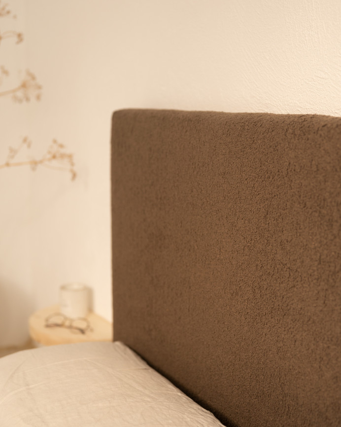 Cotton upholstered headboard in brown color in various sizes.