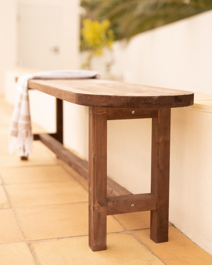 Solid wood walnut-toned bench in various sizes.