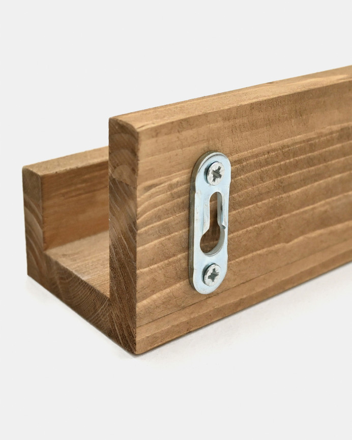 Pack of 2 floating solid oak wood shelves in dark oak tone, various sizes.