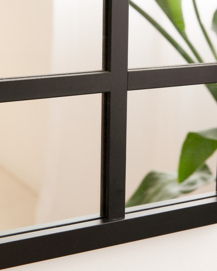 Rectangular wall mirror window style made of black finished wood