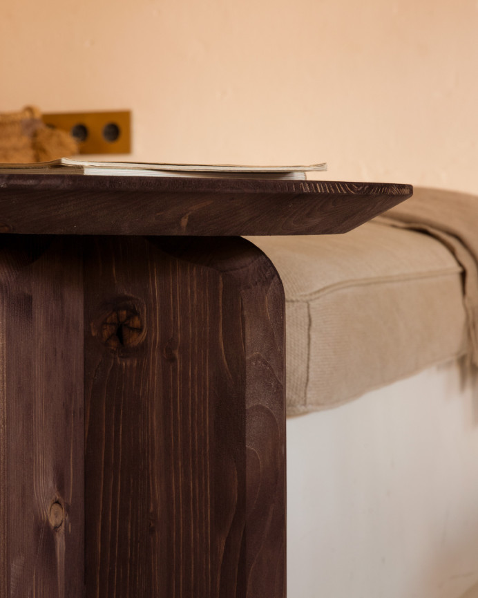 Solid wood side table in walnut tone, measuring 50x45cm.