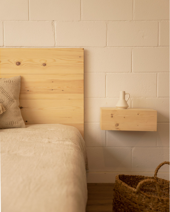 Pack headboard and floating solid wood bedside tables in natural tone of various sizes