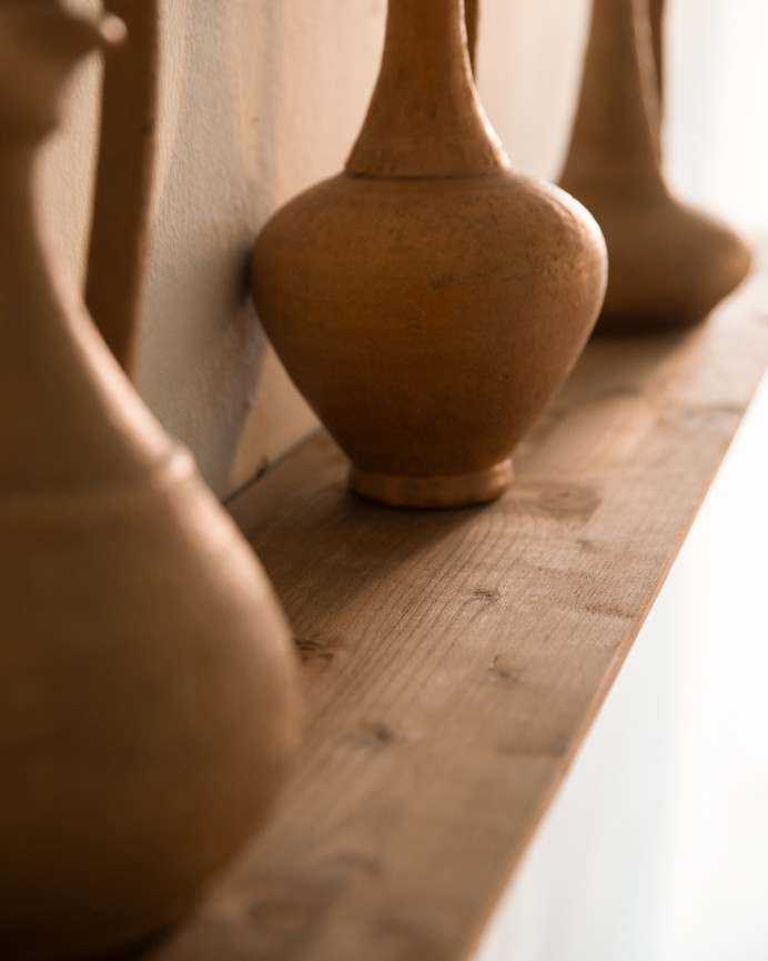 Rounded floating solid wood shelf in dark oak tone various sizes.