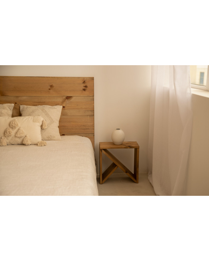 Pack headboard and solid oak bedside tables in dark oak tone in various sizes.