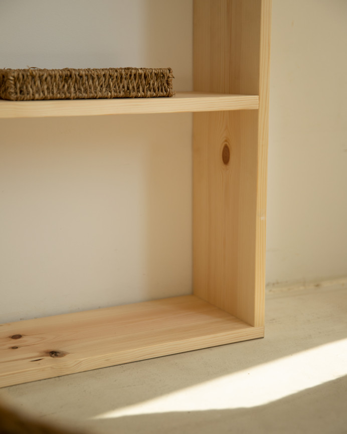 Solid wood shelf in a natural tone with 2 shelves