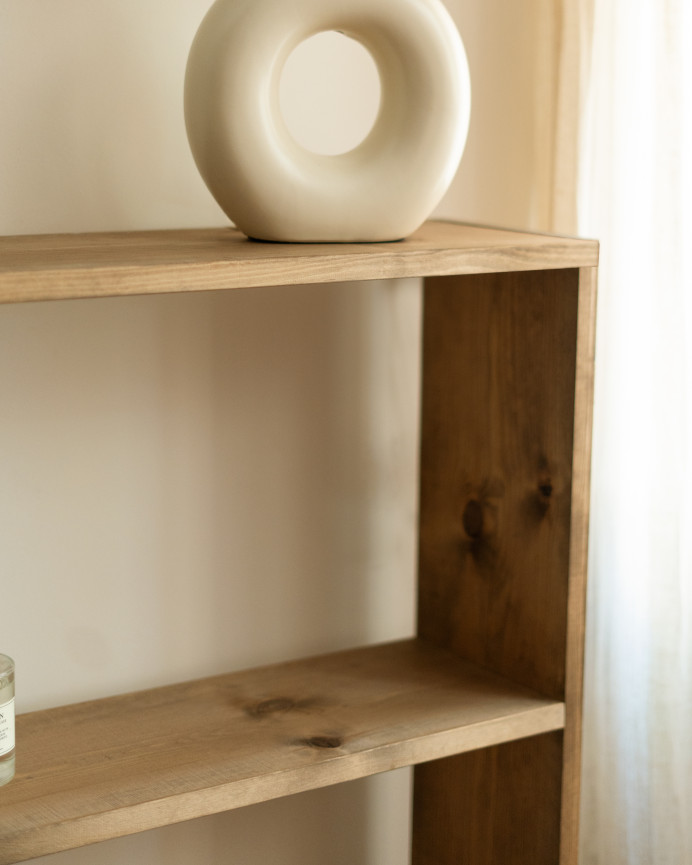 Solid wood dark oak tone shelving unit with 2 shelves