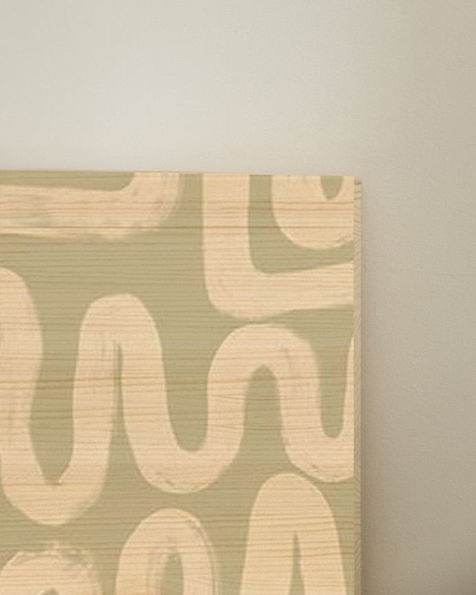 Solid wood headboard with various sizes stamped.