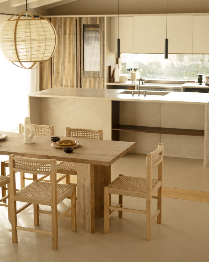 Solid wood dining table in dark oak tone available in various sizes.