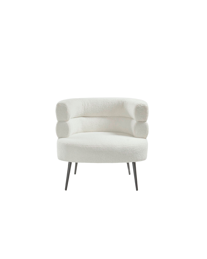 Metal armchair with foam and fiber seat in white, measuring 74x80cm.