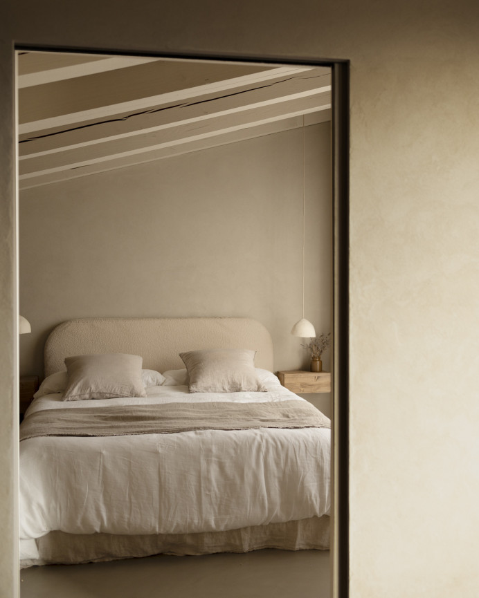 Upholstered removable beige bouclé headboard in various sizes