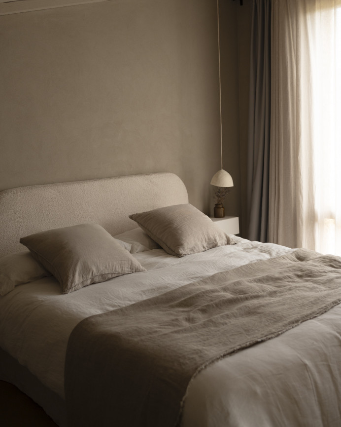 Upholstered white bouclé headboard with removable cover in various sizes