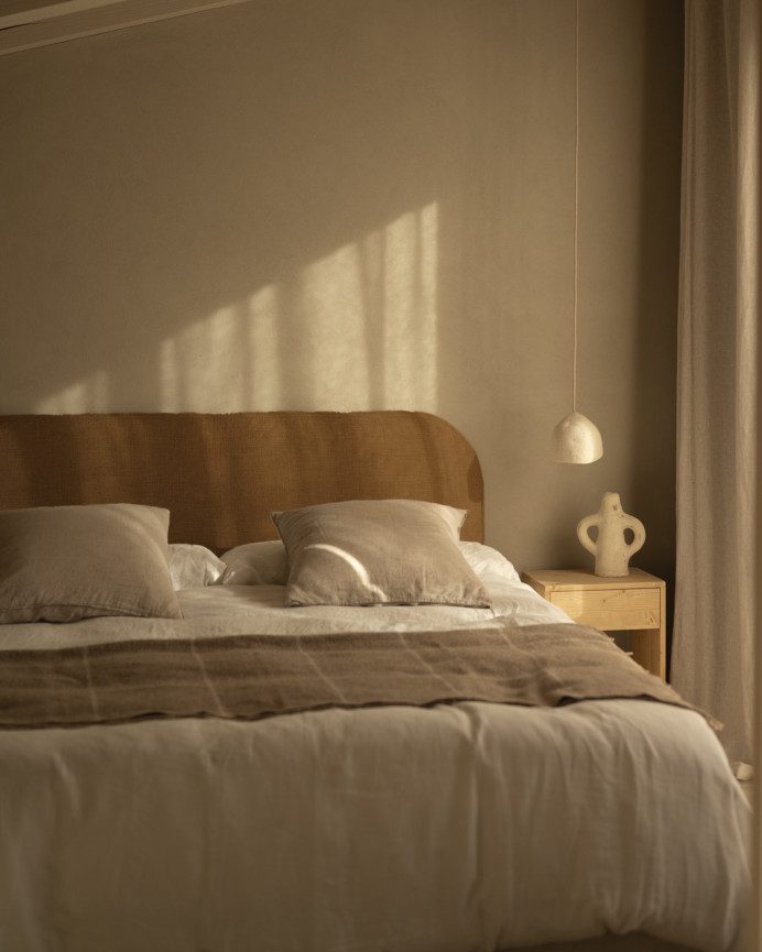 Linen headboard cover in terracotta color available in various sizes