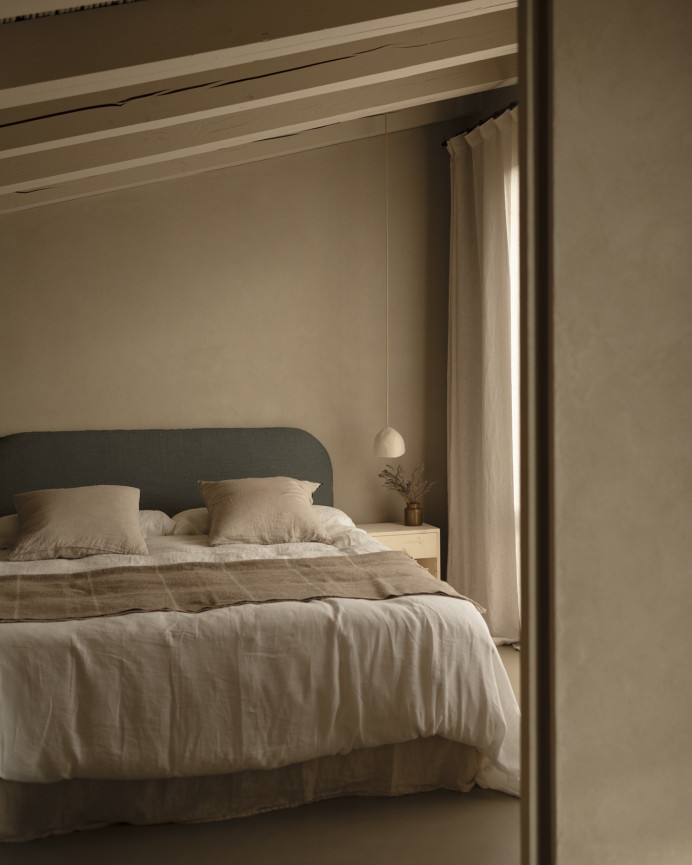 Blue linen headboard cover in various sizes