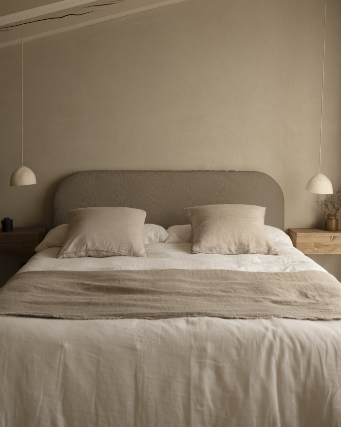 Brown bouclé headboard cover available in various sizes.