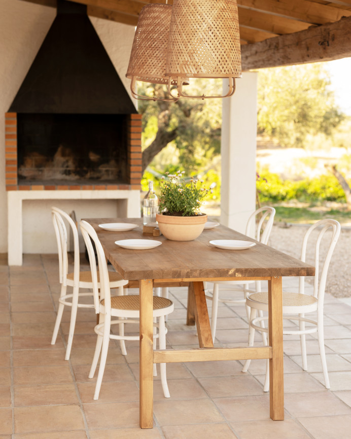 Solid wood dining table in a dark oak tone, available in various sizes
