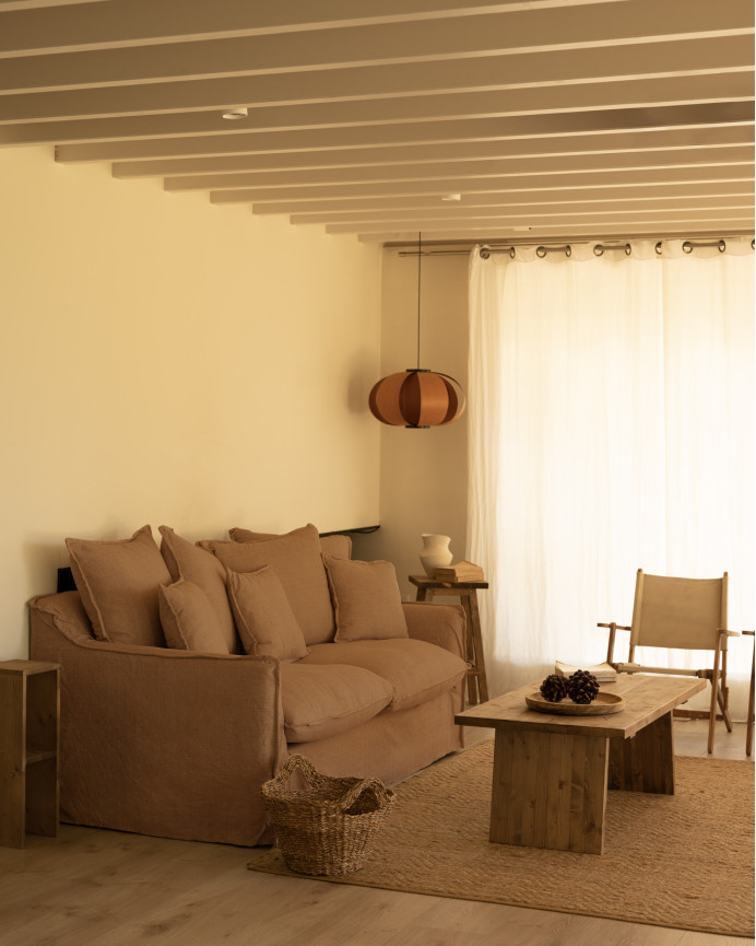 Cotton and linen sofa cover in terracotta color available in various sizes