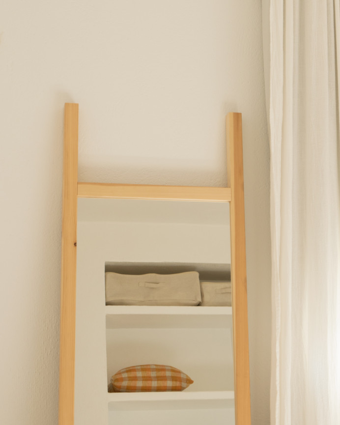 Solid wood natural tone 45x180cm mirror.