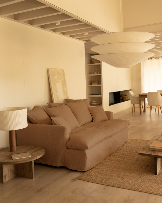 Sofa cover with medium depth in cotton and linen, brick color available in various sizes.