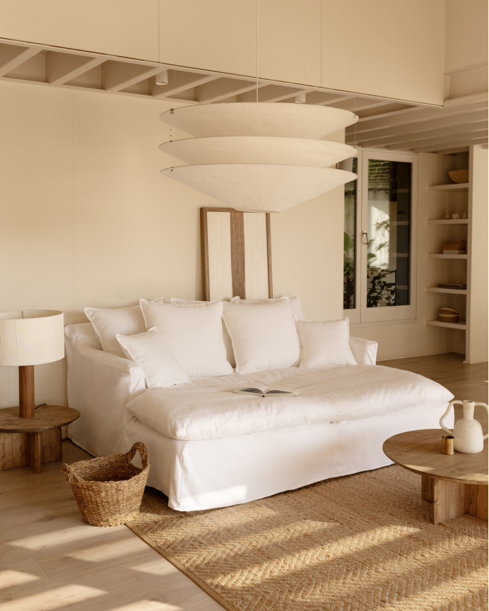 Sofa cover with long cotton and linen base in white color in multiple sizes.