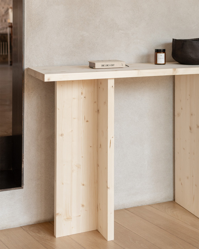 Solid wood console in a natural tone of 120x80cm.