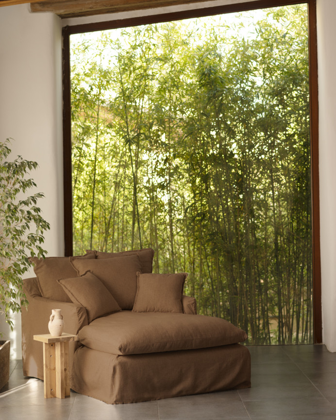 Cotton and linen armchair cover in terracotta color, 115x170cm.