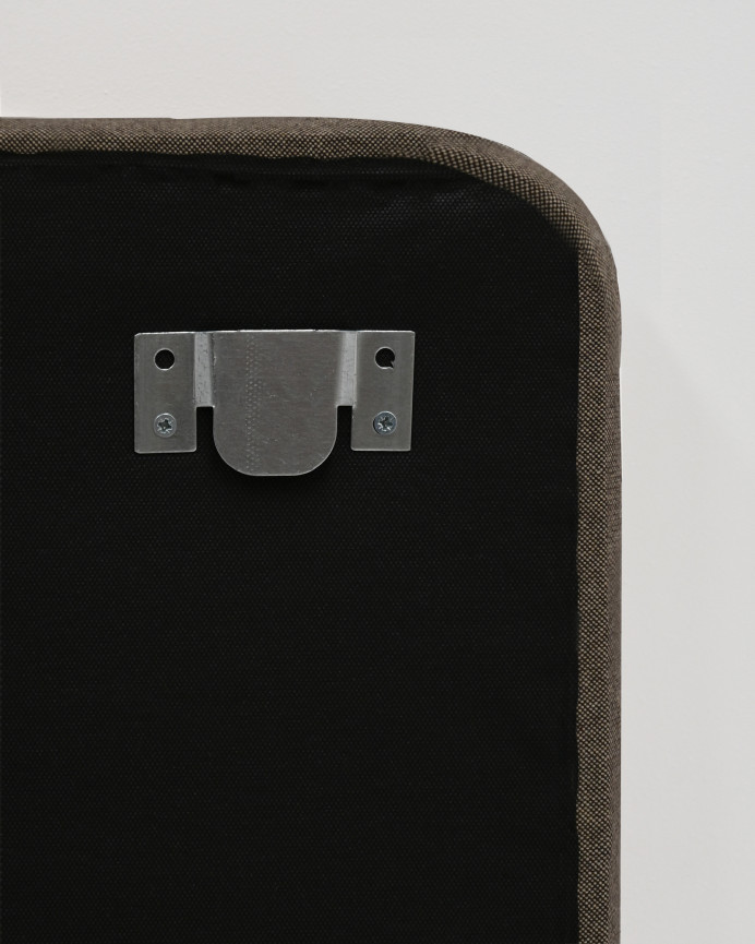 Upholstered horizontal headboard with a wooden frame finished in brown in various sizes.