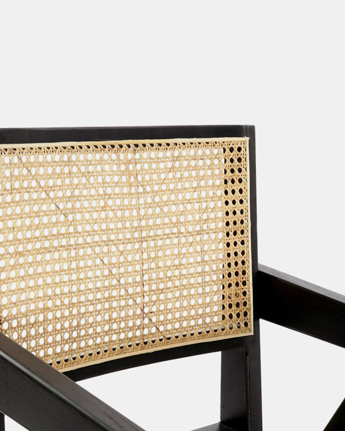 Elm wood armchair with black rattan seat and backrest measuring 86x57cm.