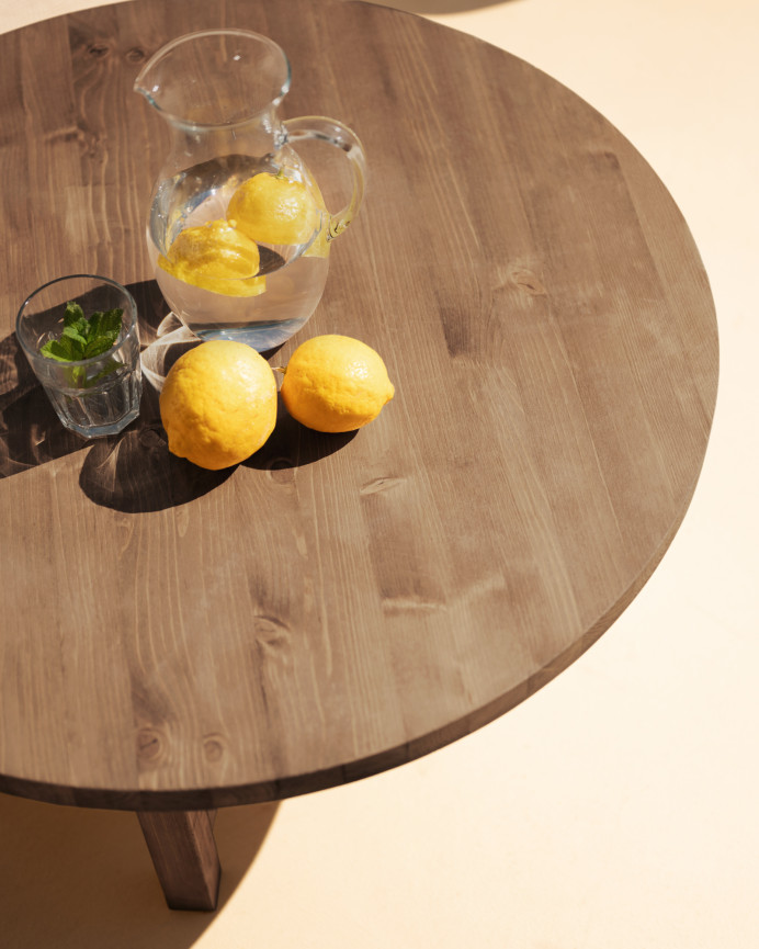 Solid wood round walnut finish coffee table available in various sizes