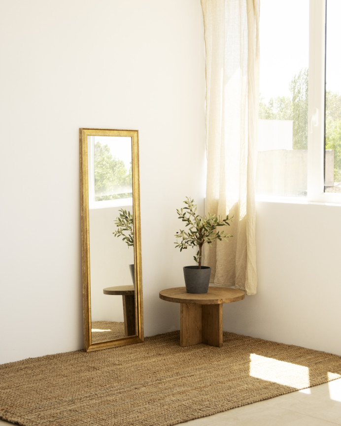 Solid wood mirror in a gold finish with a rectangular shape available in various sizes.