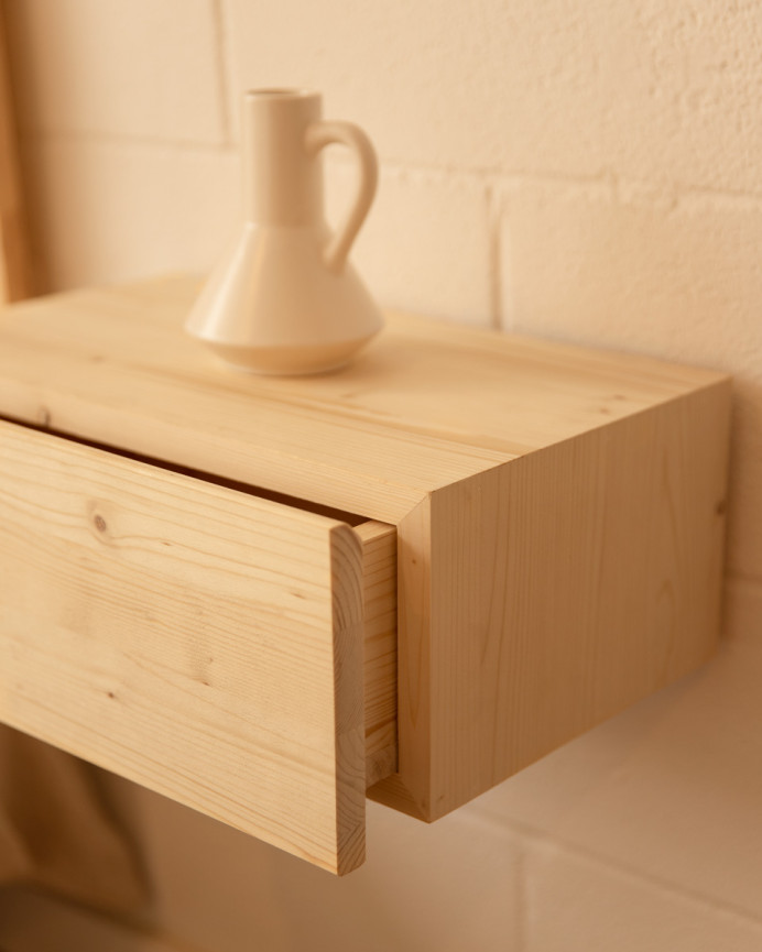 Pack headboard and floating solid wood bedside tables in natural tone of various sizes