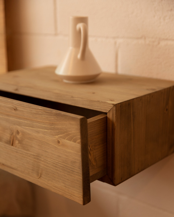 Pack solid wood headboard and floating bedside tables in dark oak tone of various sizes.
