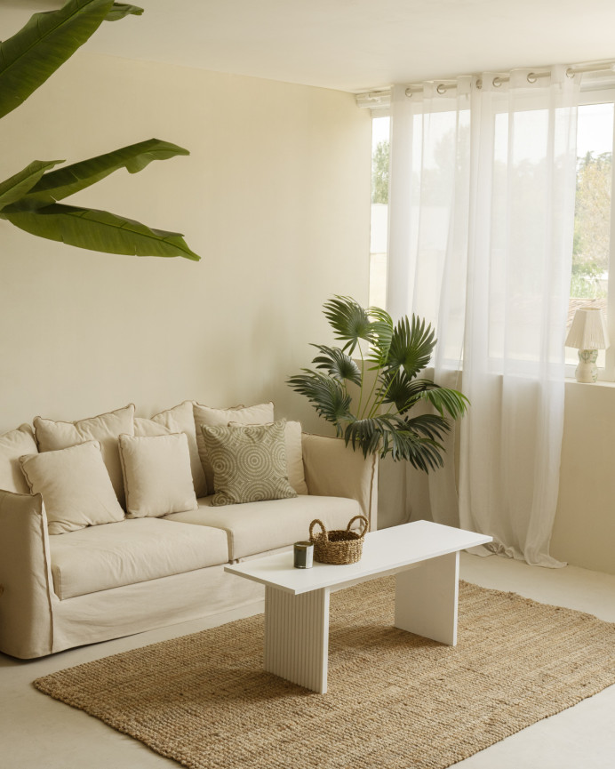 Solid wood white-toned coffee table measuring 120cm