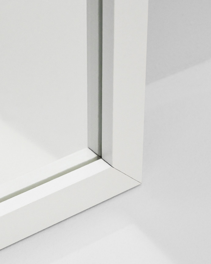 Set of 4 square wall mirrors in white wood tone, 30x30cm.